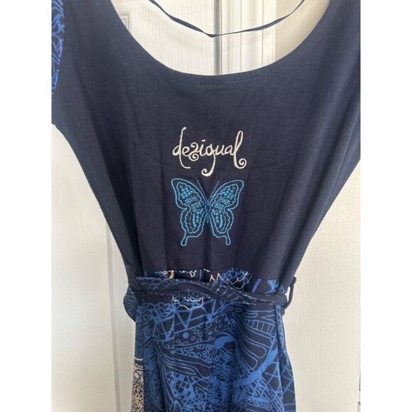 Desigual Y2K Blue Butterfly Floral Dress Women's Small Fairycore - Picture 6 of 9